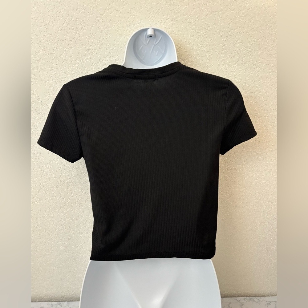 Splash Short Sleeve Pullover Top Women’s L Black Ribbed Short Sleeve Blouse​​ - Picture 3 of 4